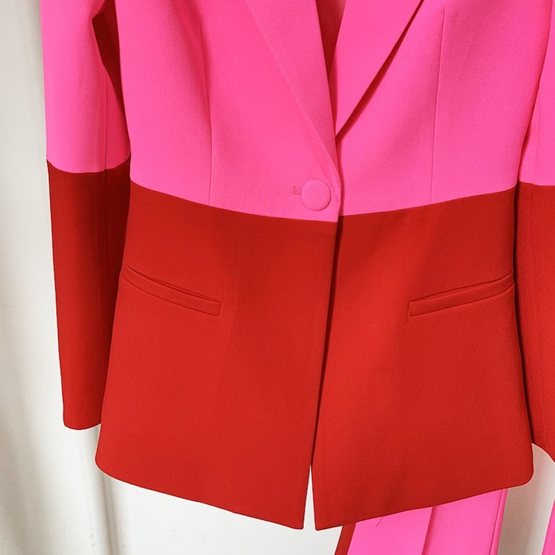 Women Hot Pink Light Beige Blazer + Flare Trousers Suit  UK CUSTOMER SERVICE!  HIGH-QUALITY MATERIAL: This women's fashion dress is constructed of a skin-friendly polyester fabric. high thermal performance, breathability and ductility, sweat absorption, washability and quick drying It is quite pleasant to wear. DESIGN: This office blazer trouser suit is comprised of a lightweight, soft-feeling material