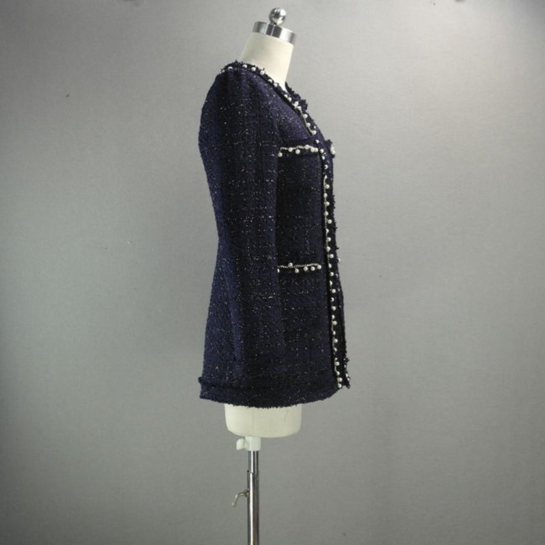 Womens Designer Inspired CUSTOM MADE Pearl Navy Jacket Coat Blazer+Shorts/Skirts