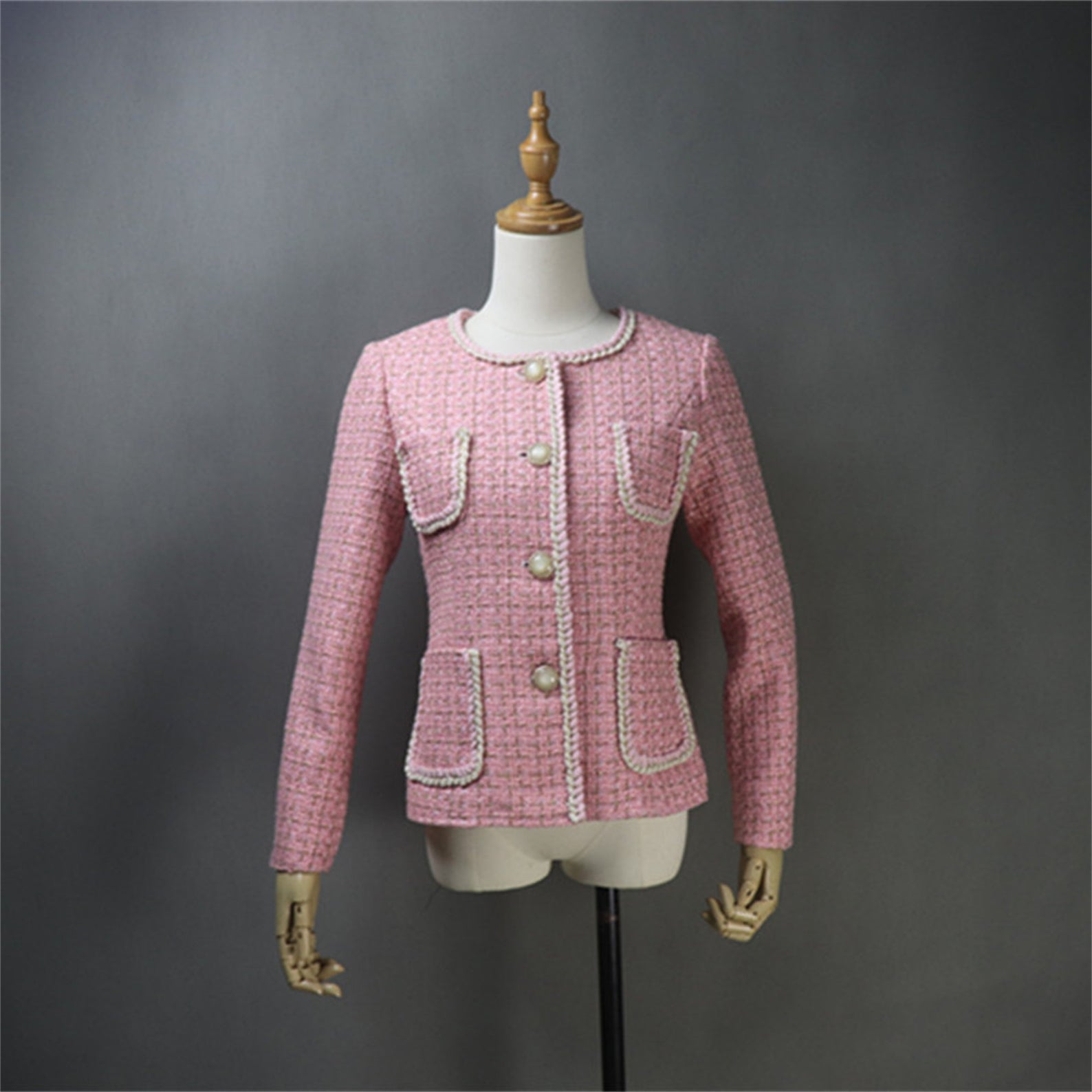 Women Pink Tweed Blazer Sets with Pockets – Fashion Pioneer