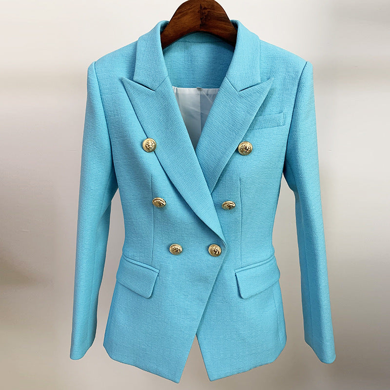 Women Blazer Classic Lion Buttons Double Breasted Slim Fitting Golden Buttons Blazer Jacket UK RETURN ADDRESS AND UK CUSTOMER SERVICE! Women Blazer Classic Lion Buttons Double Breasted Slim Fitting Golden Buttons Blazer Jacket - it is popular blazer from our store. Hang dry and low temperature ironing. Hand wash; Do not bleach. Lining : Polyester,  Fastening: Button, Slim, Long Sleeve,2 Buttons front fastening, Long sleeve, Delicate workmanship, decent and attractive. 