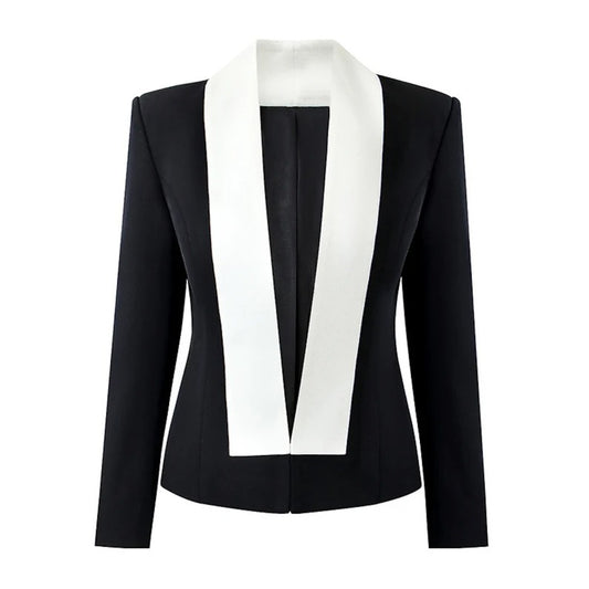 White Collar Shawl Black Blazer for Women - notched lapels ,front button fastening, long sleeves, jetted chest pocket ,two side flap pockets. Women Blazer can use for official use, Business site, Inauguration, Ceremony and Events. This blazer will keep you looking sharp during business meetings or other professional occasions. Fully lined with functional front pockets, this double breasted jacket fuses style and substance. 