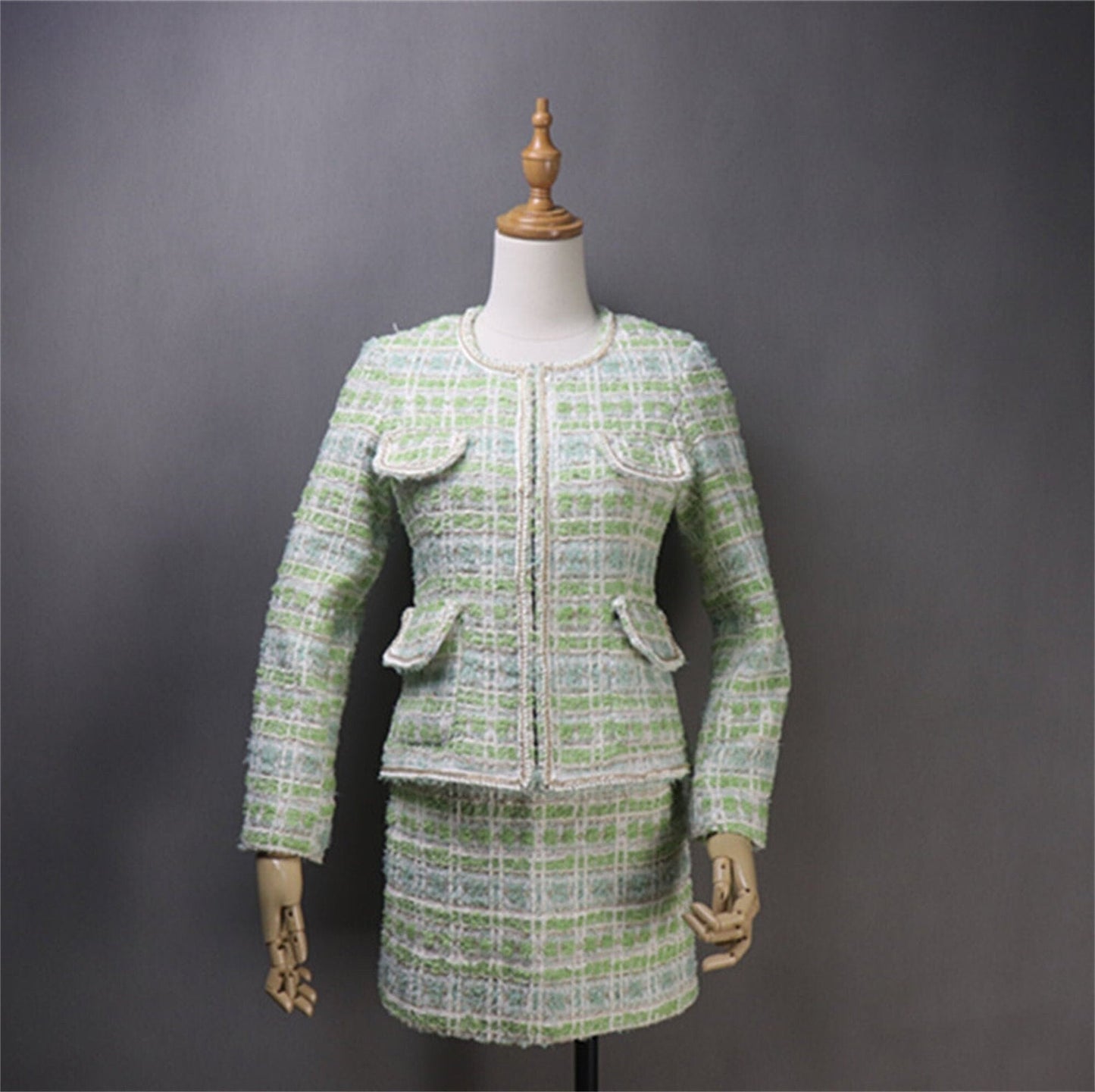 Green Tweed Jacket Coat Blazer with Chain Decor for Women CUSTOM MADE Sequinned vintage Buckle Jacket   UK CUSTOMER SERVICE! Green Tweed Jacket Coat Blazer with Chain Decor for Women CUSTOM MADE  -We offer Shorts/ Skirts/ Trousers/Blazer for the suit.  All items are made to order with very experienced tailors. Please advise your height, weight and body measurements ( Bust, shoulder, Sleeves, Waist and Length etc). Our tailors will make the order for you!  Materials: Tweed