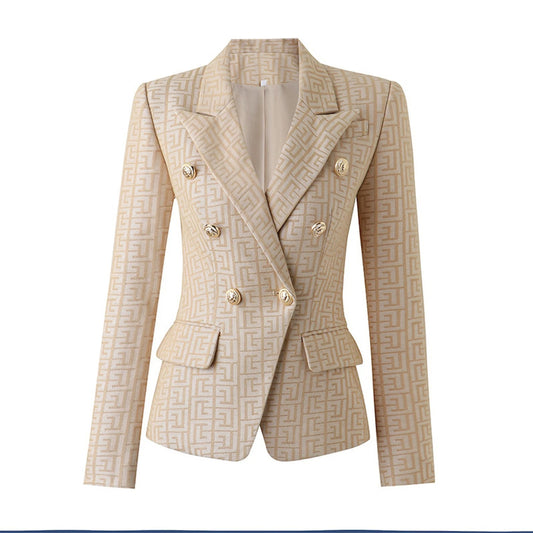 Women's  Maze Fit Pattern Blazer Jacket Beige/Light Brown - Unique style of Maze Fit Pattern Blazer look light and elegant. This beige color blazer is an essential piece for your spring/summer collection. It can go with a maxi dress for a chilly spring morning for your casual look. Also can go with a pair of trousers for your daily office wear.