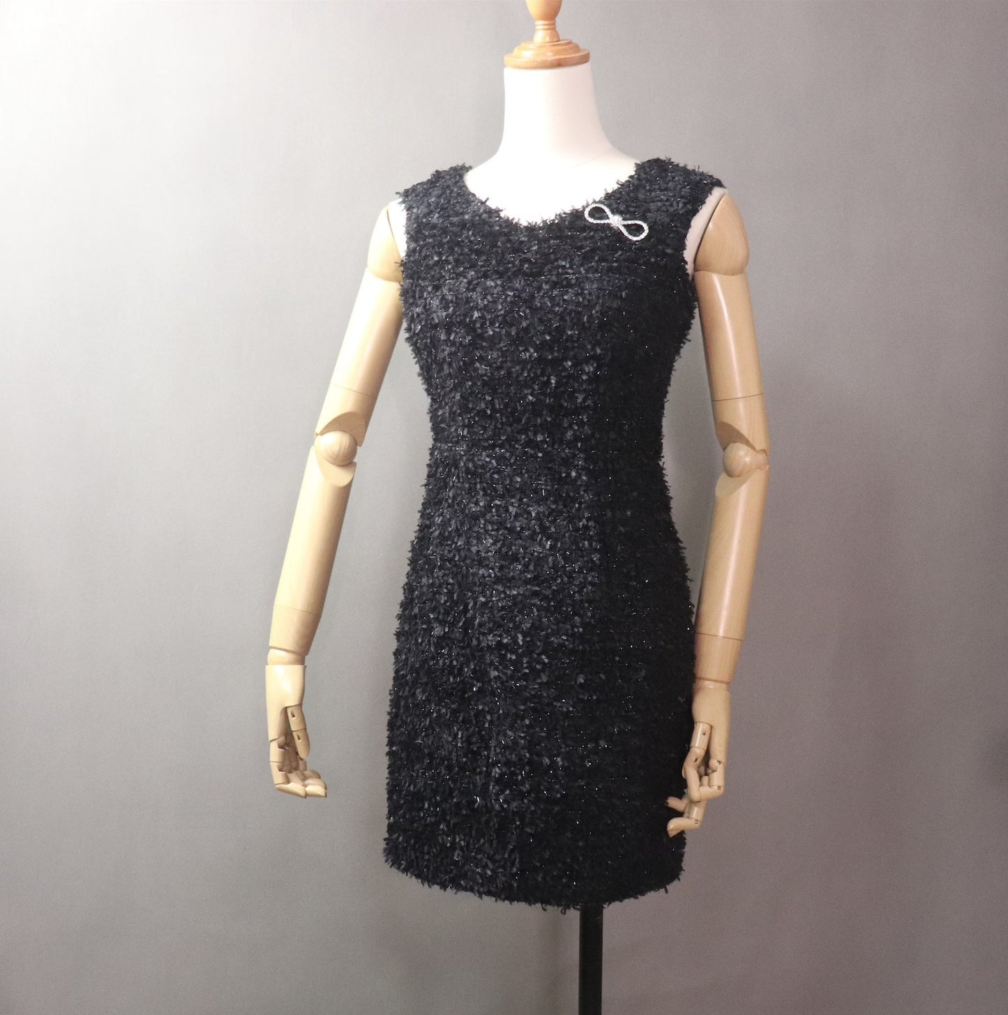 Women Custom Made Bow Decoration Tweed Sheath Dress Black - Fashion Pioneer 