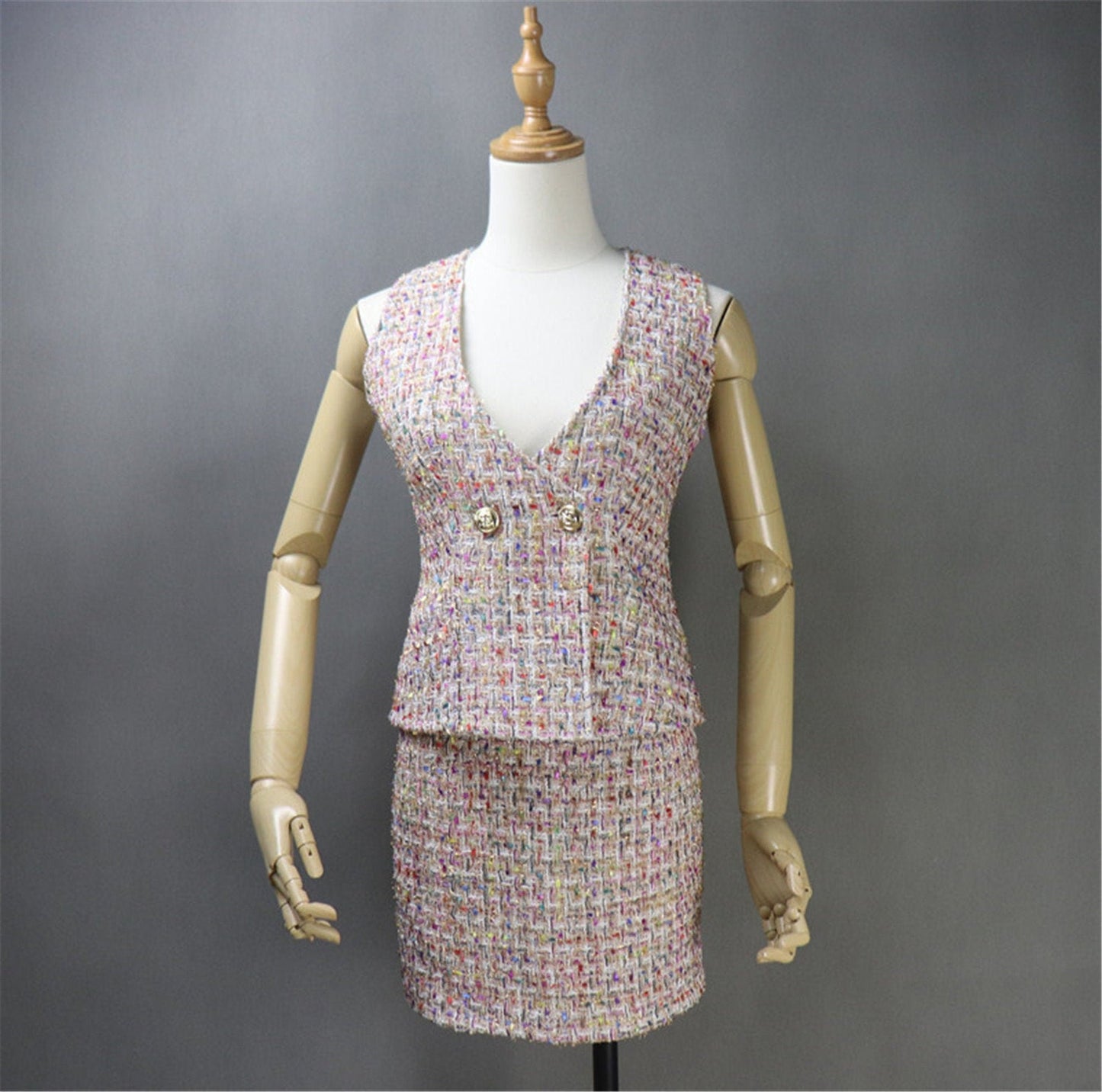 Women's Custom Made Multi-Color Tweed Coat Jacket Blazer+ Vest + Skirt 3 Pieces Suit Pink   UK CUSTOMER SERVICE!  Women's Custom Made Multi-Color Tweed Coat Jacket Blazer+ Vest + Skirt 3 Pieces Suit Pink, all of our suits can be made with a Skirt or a pair of Shorts or Trousers.  All items are made to order. Please advise your height, weight and body measurements ( Bust, shoulder, Sleeves, Waist and Length etc). Our tailors will make the order for you!