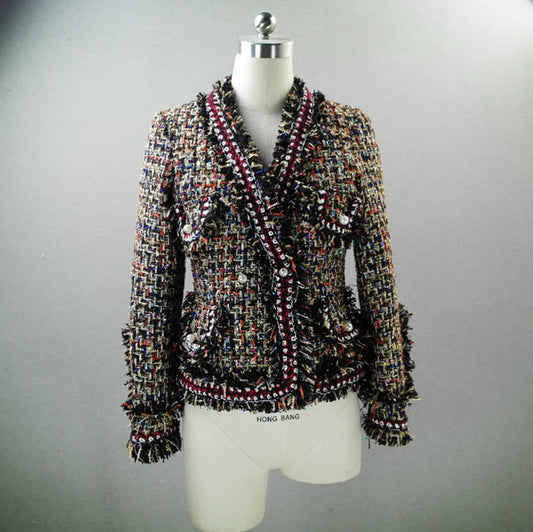 Women's Designer Inspired CUSTOM MADE Tassel Pearl Button Tweed Jacket Coat Blazer