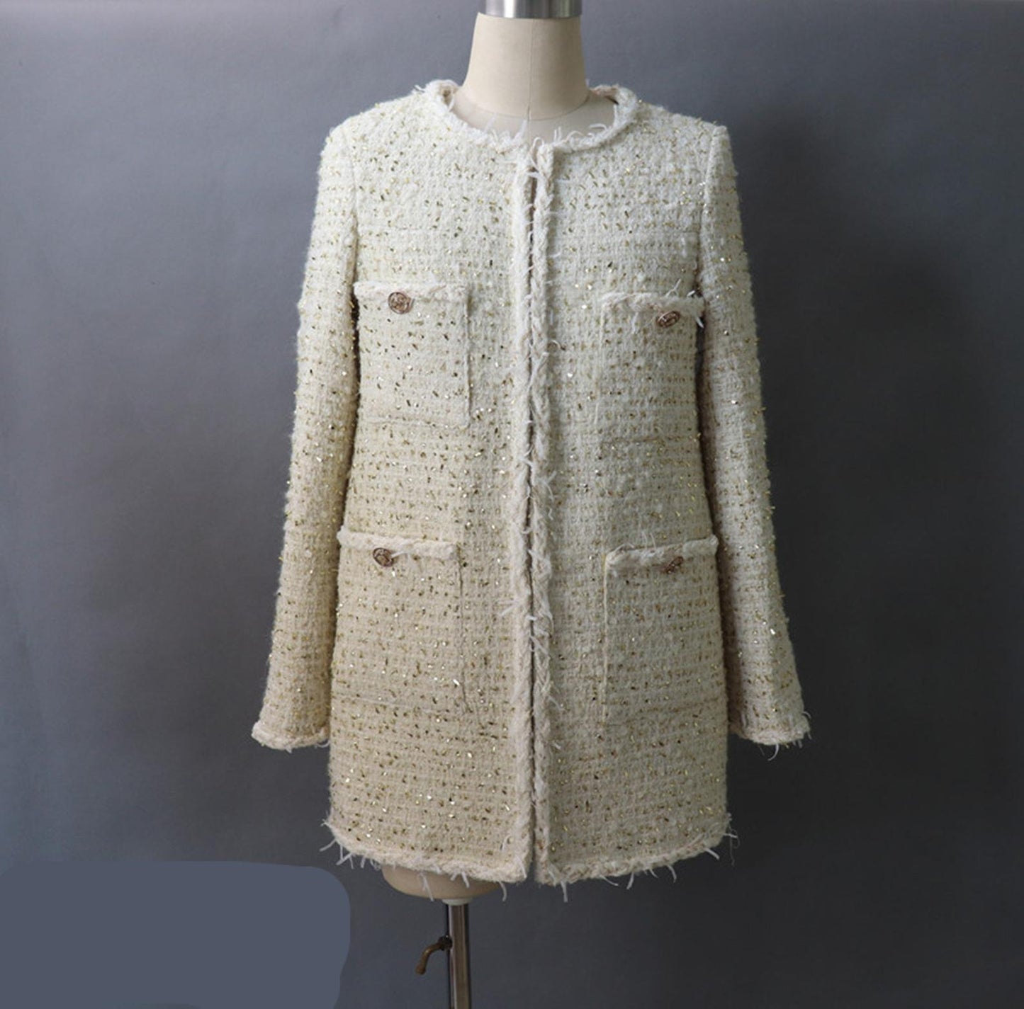 Women's Designer Inspired CUSTOM MADE Gold Tweed Coat