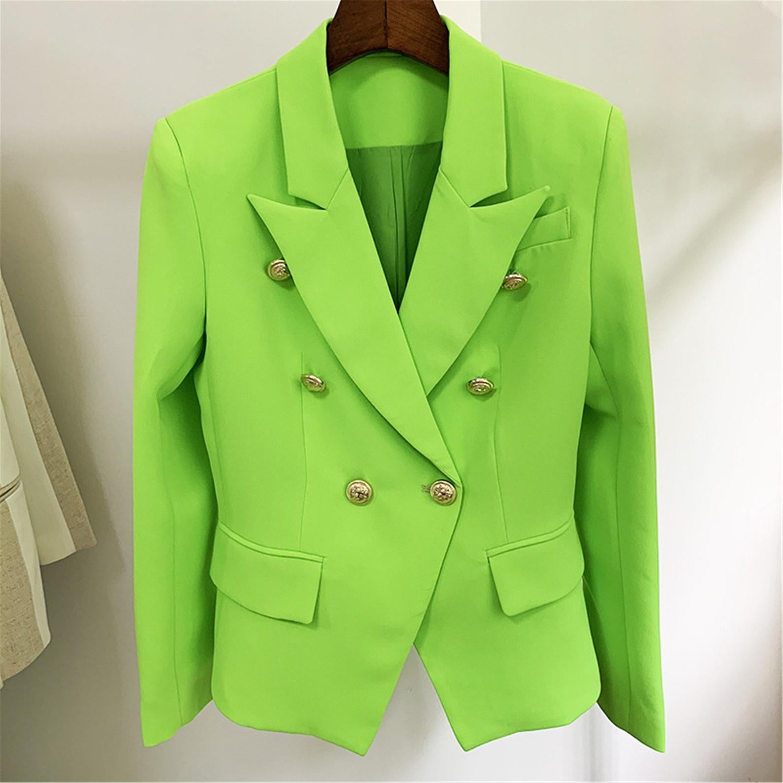 Women's Blazer Golden Lion Buttons Coat Neon Green  UK CUSTOMER SERVICE! Women's Blazer Golden Lion Buttons Coat Neon Green, can worn for interview , college inauguration, ceremony, official sites. Decorative buttons at the cuffs, and Lined. Size: UK 4-14/ EU 32-42/ US 0-10