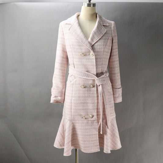 Women's Designer Inspired CUSTOM MADE Pearl Button Tweed Flare Long Coat