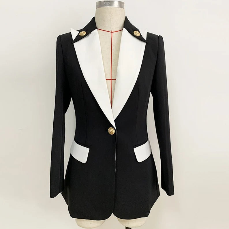 Women's White& Black Posh Stylish Blazer Pointy Collar  UK CUSTOMER SERVICE!  Is it a tuxedo or a blazer?! Confusing!! This is a 2022 new trend. You can wear it in a very formal way such as evening dinner in a fancy restaurant or a casual way like shopping, party with friends. Black blazer for women colour is very classic and go with other colour easily!  Size: UK 4-14/ EU 32-42/ US 0-10