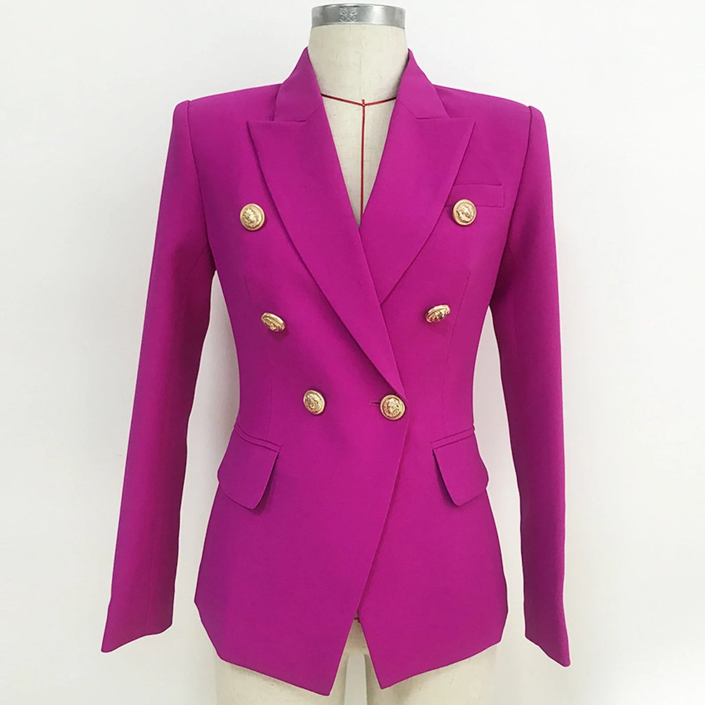 Purple Women's Luxury Fitted Blazer Golden Lion Buttons Coat - Blazer can wear for professional use, formal wear, business use and evening out match with white pant and and inner white T-shirt or shirt. Soft, light and stretchy. This jacket comes with a full lining, soft and comfortable to Wear. Slim fit and long Sleeves with buttons ,Belted and two pockets.