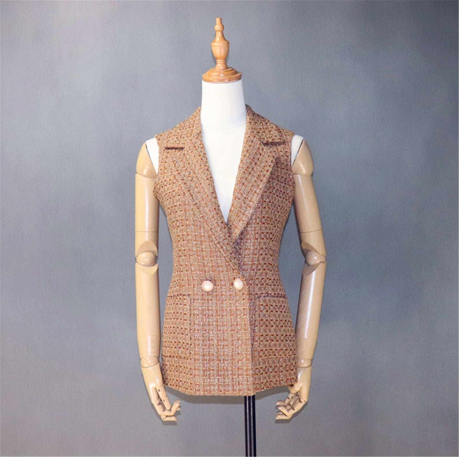 Womens Vest Gilet Pattern Brown Tweed Designer Inspired *Customized Size*  UK CUSTOMER SERVICE! Womens Vest Gilet Pattern Brown Tweed  Designer Inspired - stylish custom made vest with pearl button and front pocket. This look comfort and elegant , can worn for outside ,night party and all seasonal wear. 