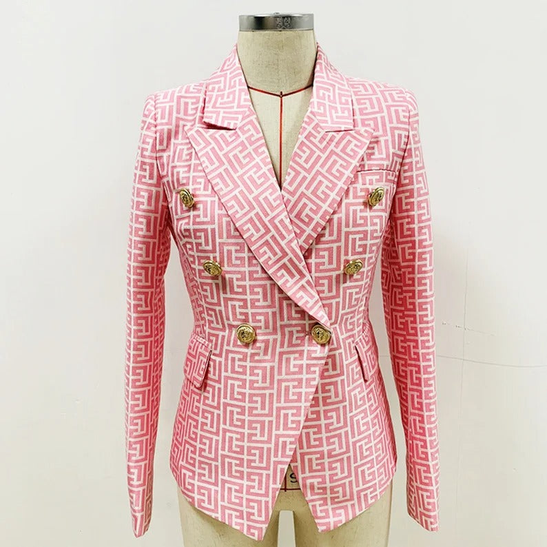 Pink Maze Pattern Fitted Blazer Jacket For Women