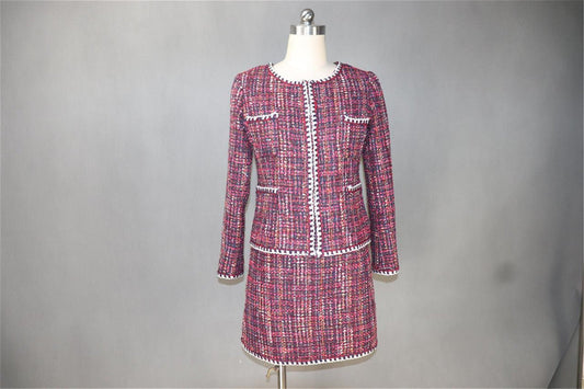 Women's Tailor Made Tweed Red Blazer + Skirt Suit  UK CUSTOMER SERVICE! Women's Tailor Made Tweed Red Blazer + Skirt Suit - can worn for ceremony , inauguration ,official use, it is tweed fabric. Round neck with pockets. As per customer requirement , our tailor will make exact body measurement. All items are made to order. Please advise your height, weight and body measurements ( Bust, shoulder, Sleeves, Waist and Length etc). Our tailors will make the order for you!  Materials: Wool blend