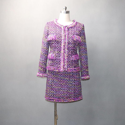 CUSTOM MADE Tassel Pearl Button Tweed Suit