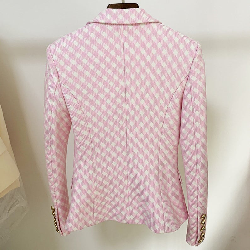 Women's Blazer Golden Lion Checked Buttons Fitted Pink     UK CUSTOMER SERVICE! Women's Blazer Golden Lion Checked Buttons Fitted Pink, Can worn for official use,  College Inauguration and Interview. Dry Cleaning and No Machine Wash.