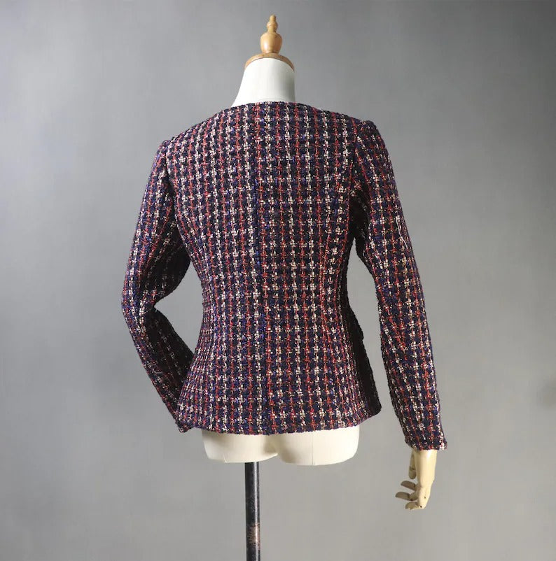 Women's Tailor MADE Dark Red Checked Jacket Coat Blazer - Fashion Pioneer 