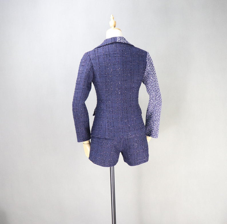 Custom Made Check Tweed Colour Crash Shorts/Skirt Suit