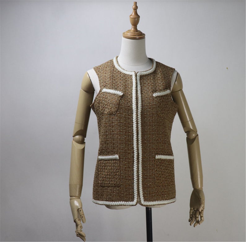 Women CUSTOM MADE Check Pattern Crooked Pockets Tweed Vest Gilet 2 Colours  Quick International service!  Custom made or tailor made Check Pattern Crooked Pockets Tweed Vest Gilet 2 Colours has four pockets, can wear it for official use, college inauguration, ceremony. Feel more comfort and confident.