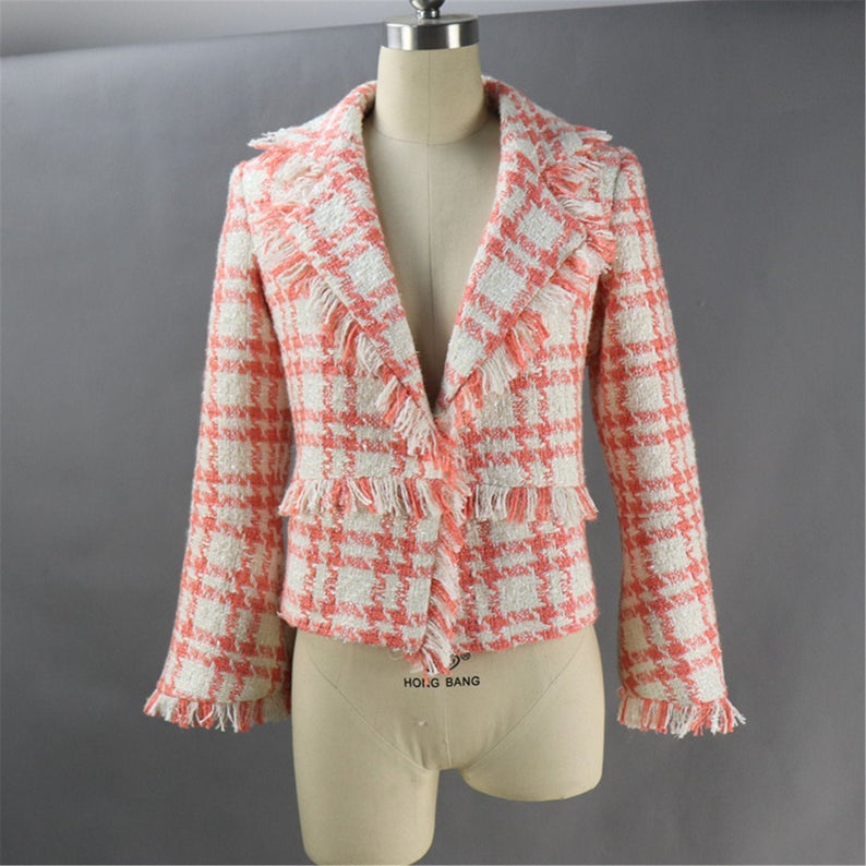 CUSTOM MADE for women Sparkle Thread Tassel Tweed Jacket Coat   UK CUSTOMER SERVICE!   CUSTOM MADE for women Sparkle Thread Tassel Tweed Jacket Coat  - Coat can worn for winter season, feel more comfort and warm during cool days. Front pockets with buttons.  Made of high quality material. Super soft and lightweight, comfortable and skin-friendly, keep you warm in cold weather.