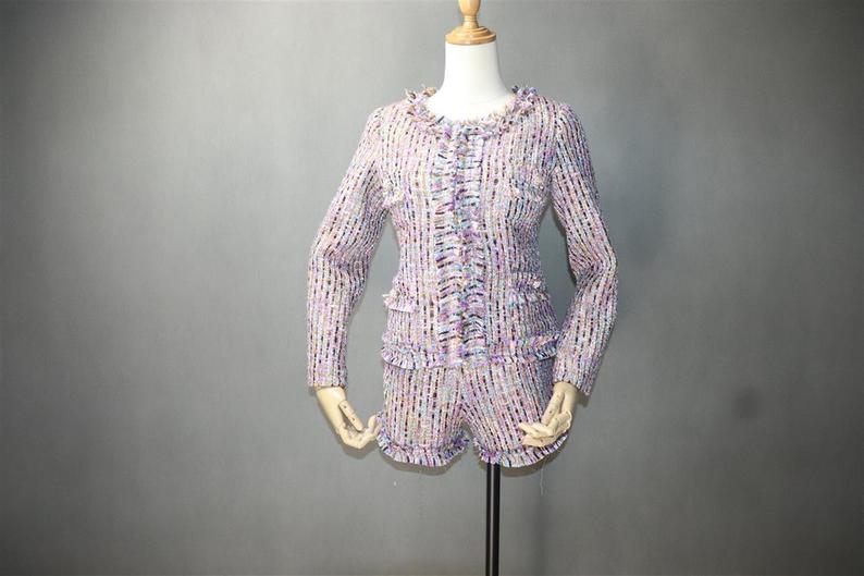 Women's Designer Inspired CUSTOM MADE Multi-Colour Tweed Jacket Coat Blazer + Skirt/ Shorts Suit 3 Colou