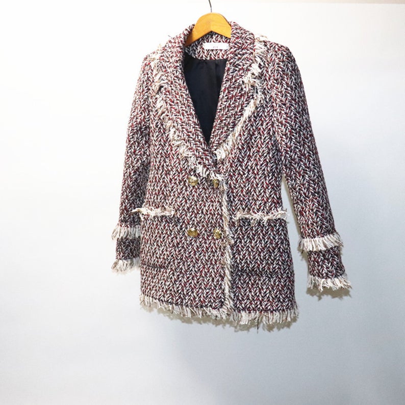 Women's Designer Inspired CUSTOM MADE Tassel Tweed Jacket Coat Blazer+Trousers