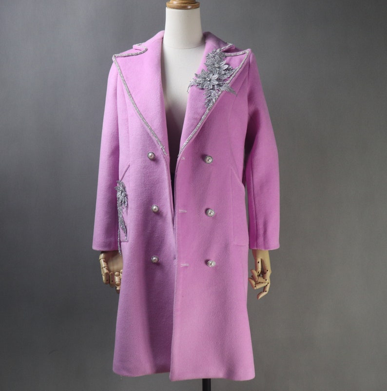 Women's Winter Tailor MADE Double Breasts Tweed Long Warm Coat Pink