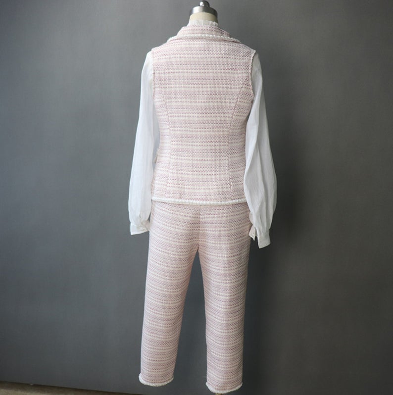 CUSTOM MADE Flower Petal Button Pink Vest Gilet+Shorts/Trousers Suit   UK CUSTOMER SERVICE!  CUSTOM MADE Flower Petal Button Pink Vest Gilet+Shorts/Trousers Suit - flower pink button and front pocket. Our tailor will make exact shape and design as per customer requirement.
