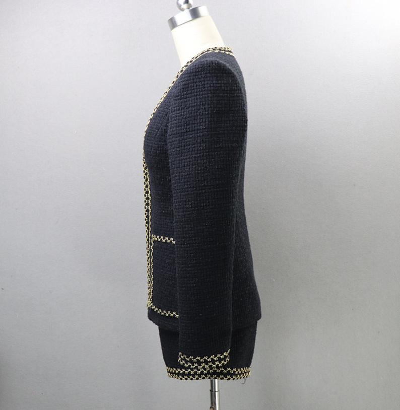 Golden Trim Hand Custom Made Tweed Shorts/Skirt Suit