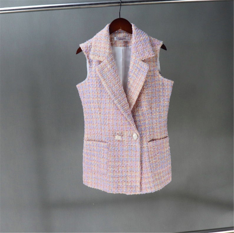 Women's Vest Gilet CUSTOM MADE Checked Pattern Tweed   *Customized Size*  UK CUSTOMER SERVICE! Women's Vest Gilet CUSTOM MADE Checked Pattern Tweed - stylish custom made vest with pearl button and front pocket. This look comfort and elegant , can worn for outside ,night party and all seasonal wear. 
