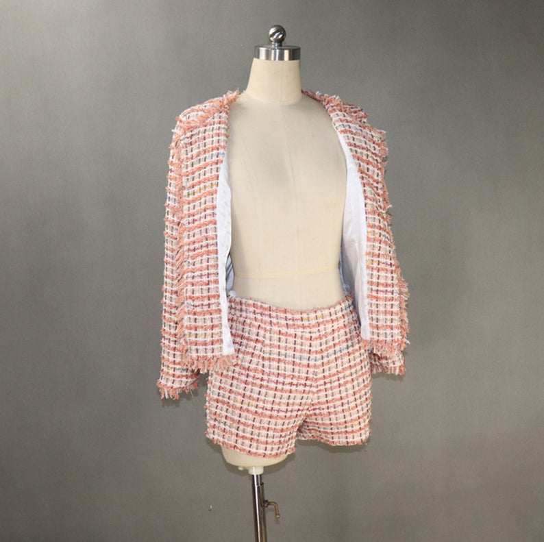 Womens Checked Tassel Jacket Coat Blazer+Shorts/Skirts  UK CUSTOMER SERVICE!   Womens Checked Tassel Jacket Coat Blazer + Shorts /Skirts, All of our suits can be made with a Skirt or a pair of Shorts or Trousers. Can worn for all suitable occasion like ceremony , inauguration ,winter  and autumn. Dry cleaning and no machine washable.