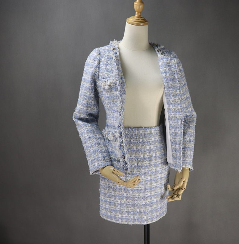 Women's Designer Inspired Sparkle Tweed Blazer + Skirt Suit