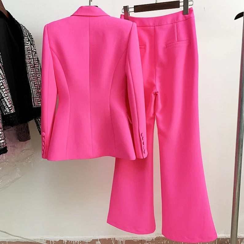FashionPioneer - Hot Pink Blazer Trouser Suit Set for Women ,wear this blazer with the matching bottoms and complete the look with a lace bralet and your highest heels. we've got Blazers for Women who wanna bring a new kinda energy to their outfits. Team a double breasted blazers with some heel boots, or get on board with the oversized trend and go for longline pieces for an edgy vibe.