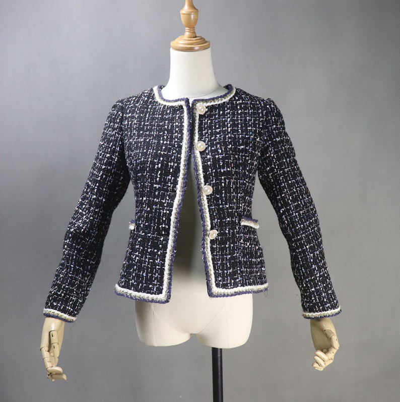 Women's Checked Jacket Coat Blazer CUSTOM MADE Pearl Buttons - Fashion Pioneer 