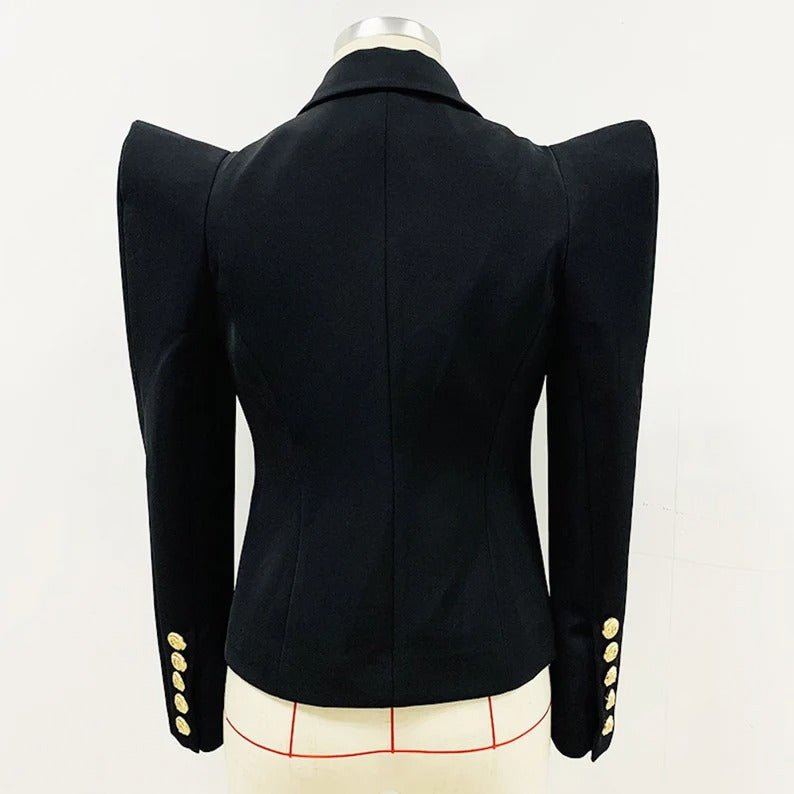 Women's Luxury Pointed Shoulder Golden Lion Buttons Blazer Black  Pointed Shoulder Blazer is A Top item in Fashion chart 2022. You can get Sexy, Cool, Stylish Look with pointed shoulder blazer. Everyone will look at you wherever you go for a party! It is also perfect the one who will do a show / gig in a stage or photoshoot for your daily instagram or other social media share.  Let's Party after all covid restriction are lifted in 2022!