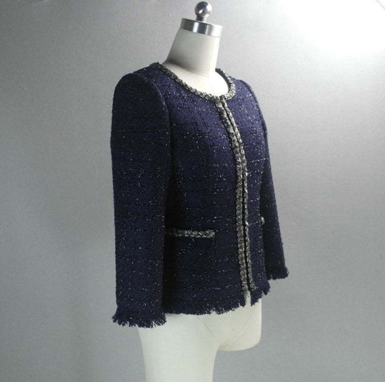 Women's Designer Inspired CUSTOM MADE Tassel Sparkle Tassel Tweed Jacket Coat Blazer