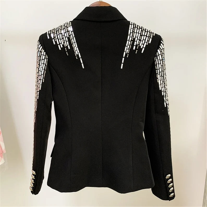 Black Fitted Blazer with Jewellery Embroidery