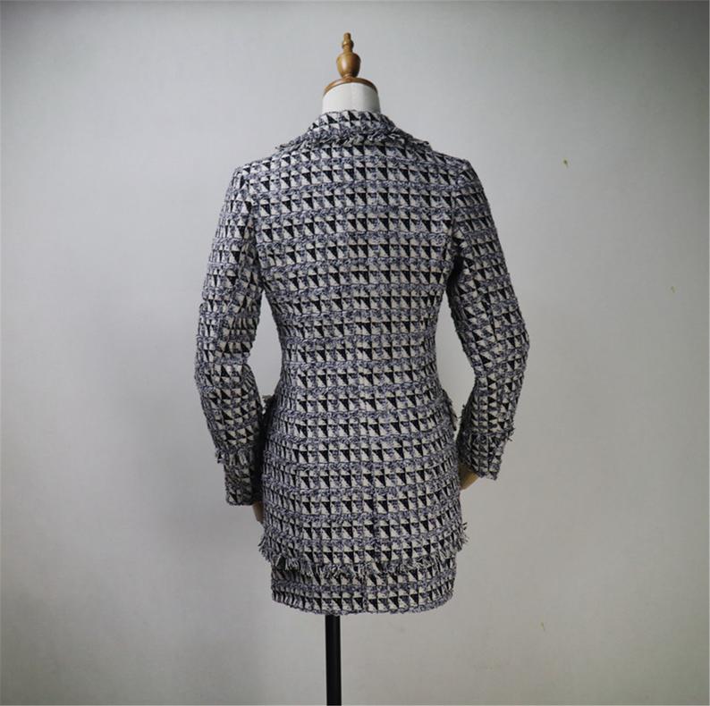 Women CUSTOM MADE Houndstooth Tweed Tassel Fringe Jacket Coat Blazer+ Skirts   UK CUSTOMER SERVICE!  All of our suits can be made with a Skirt or a pair of Shorts or Trousers.  All items are made to order with very experienced tailors. Please advise your height, weight and body measurements ( Bust, shoulder, Sleeves, Waist and Length etc). Our tailors will make the order for you!  Materials: tweed