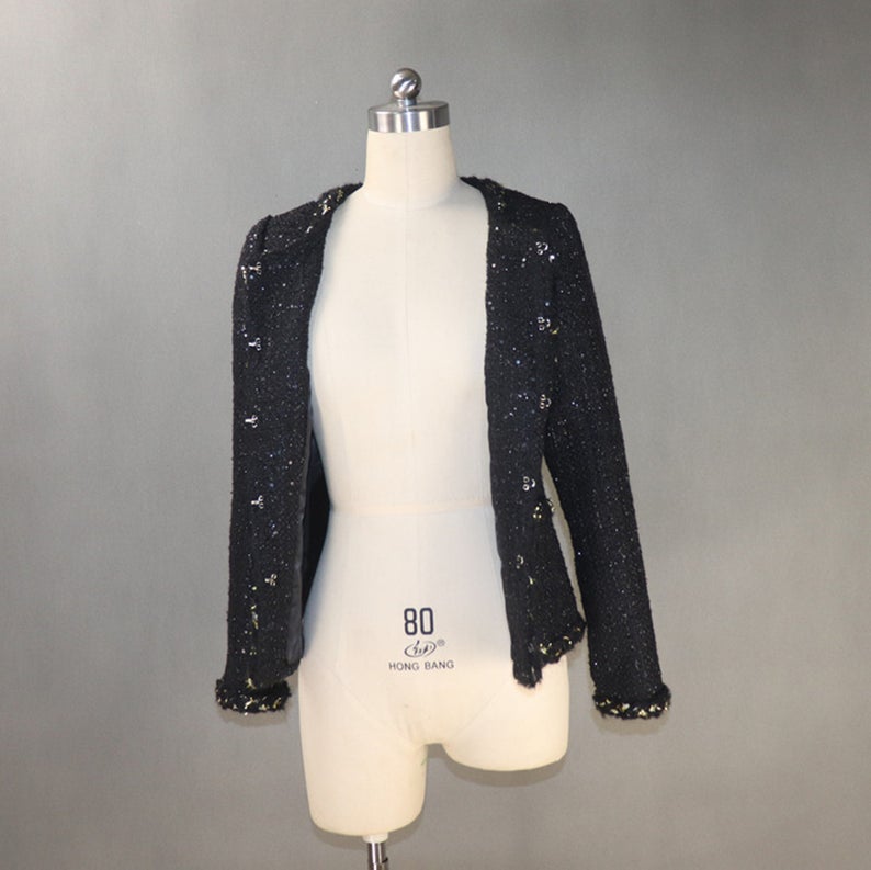 Women's Designer Inspired CUSTOM MADE Sequined & Golden Thread Tweed Jacket Coat Blazer