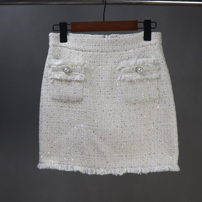 White Jacket Coat Blazer+Shorts/Skirts/Trousers for Women's CUSTOM MADE Sequinned vintage Buckle