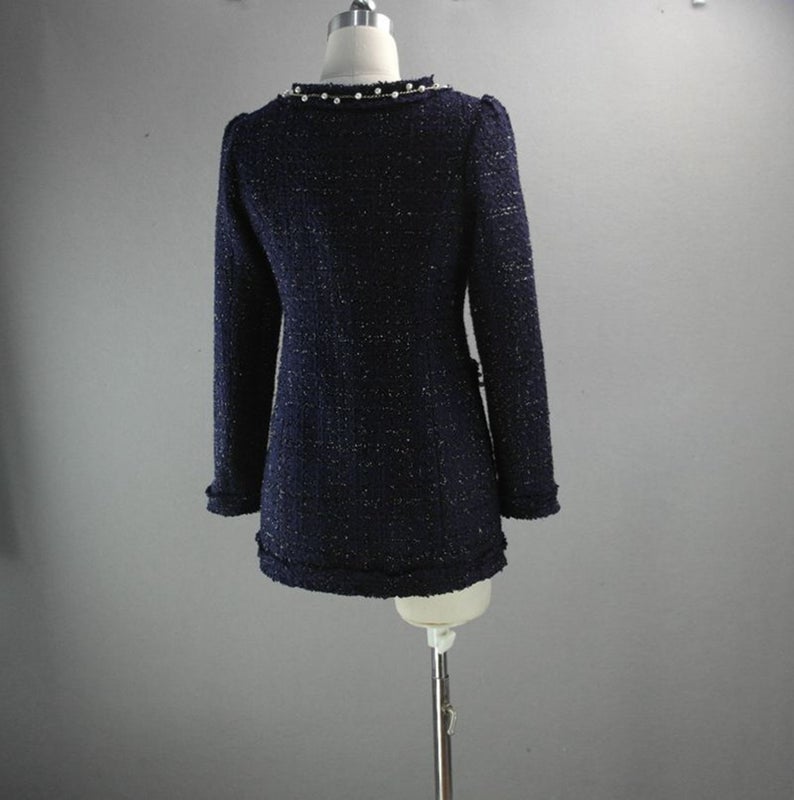 Womens Designer Inspired CUSTOM MADE Pearl Navy Jacket Coat Blazer+Shorts/Skirts