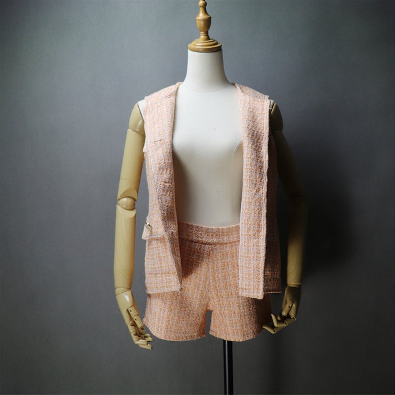 Custom Made Hand Made Loose Fit Tweed Vest + Shorts