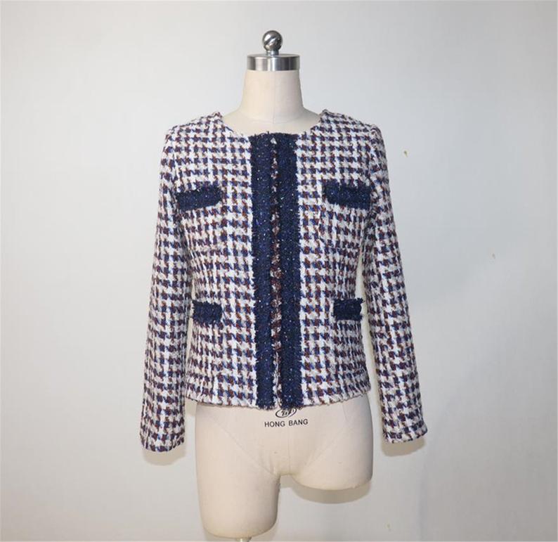 Womens Designer Inspired Custom Made Tweed Houndstooth Blazer + Skirt Suit