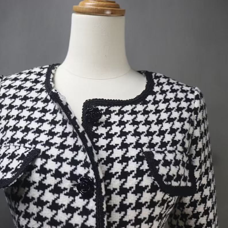 Women's Houndstooth Flower Buttons Jacket Coat Blazer  UK CUSTOMER SERVICE!    Women's Houndstooth Flower Buttons Jacket Coat Blazer - We offer Shorts, Skirts, Trousers for the suit.  Our tailor will make as per customer requirement like with pocket, sleeveless, without pocket etc.  All items are made to order with very experienced tailors. Please advise your height, weight and body measurements