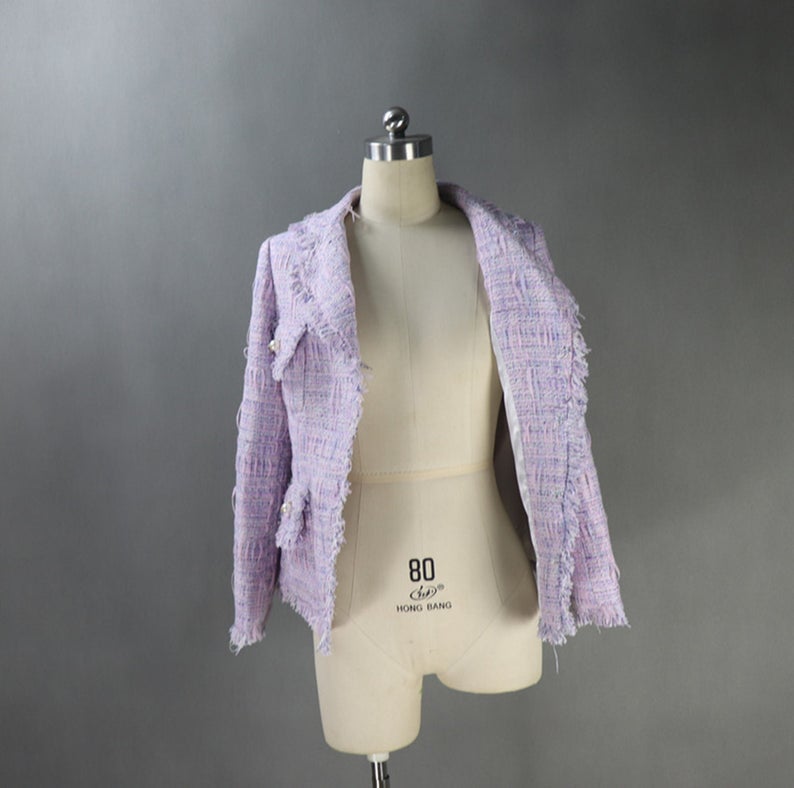 Womens Designer Inspired CUSTOM MADE Tassel Pearl Buttons Jacket Coat Blazer Purple