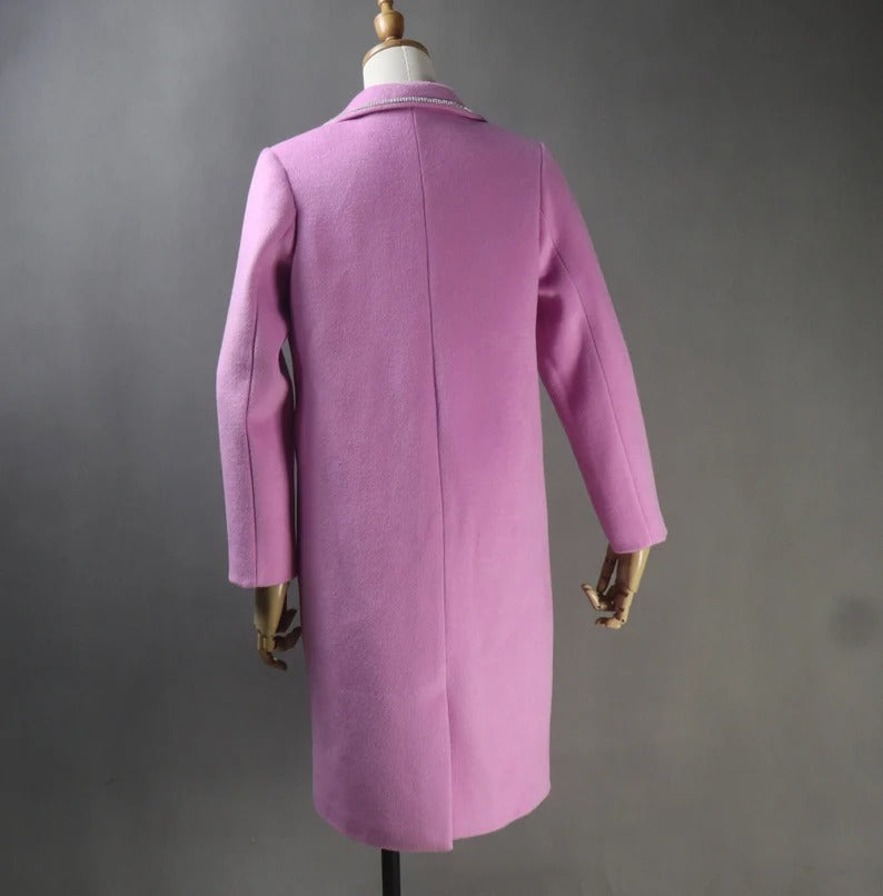 Women's Winter Tailor MADE Double Breasts Tweed Long Warm Coat Pink - Fashion Pioneer 