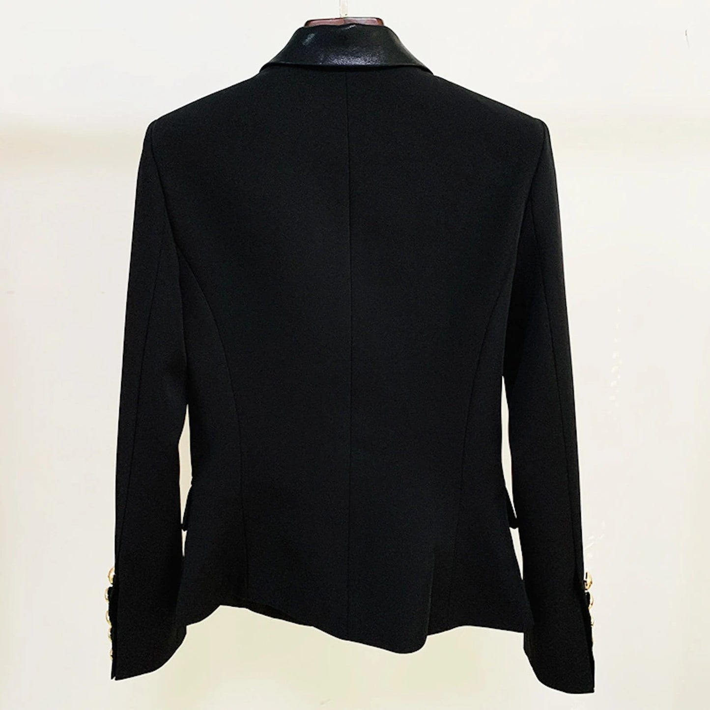 Women's Luxury Faux Leather Collar Blazer Golden Lion Buttons Black Quick International Service!  Women's Luxury Faux Leather Collar Blazer Golden Lion Buttons Black, can wear it for College Inaugurations, Ceremony and Official use. The comfort of our ladies tailored suits are unsurpassed, as is the confidence it can provide its wearer in knowing that they are looking at their absolute best.