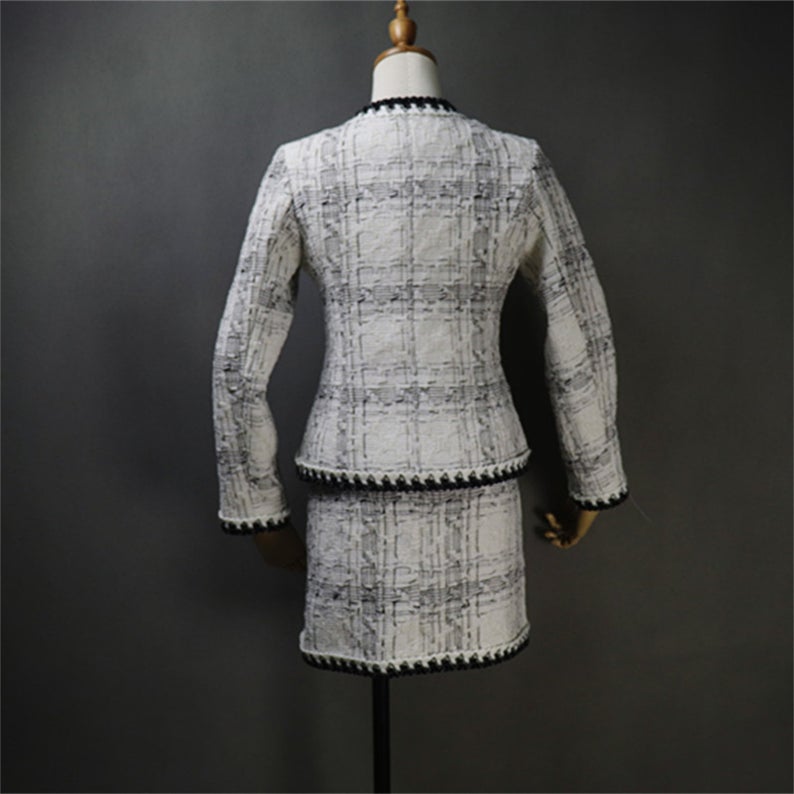 Unique Style Black and White Tweed Coat Blazer For Women