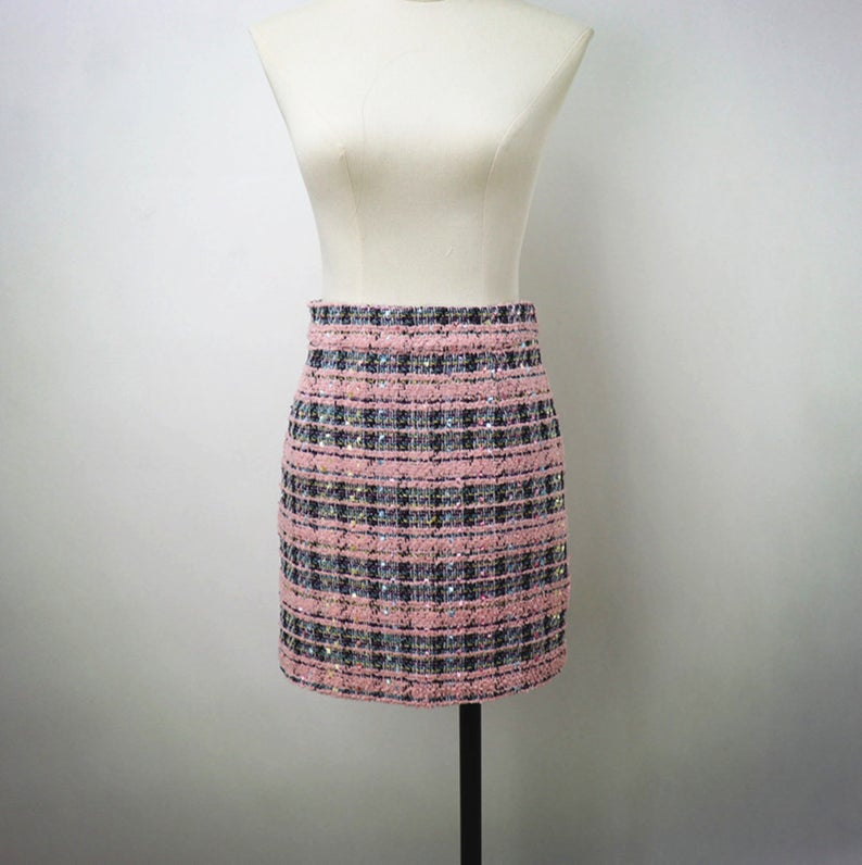 Custom Made Check Pattern Tweed Skirt Suit Pink for Women  UK CUSTOMER SERVICE! Custom Made Check Pattern Tweed Skirt Suit Pink for Women, can wear it for official use, ceremony, inauguration. All items are made to order. Please advise your height, weight and body measurements ( Bust, shoulder, Sleeves, Waist and Length etc). Our tailors will make the order for you!  Materials: Wool blend