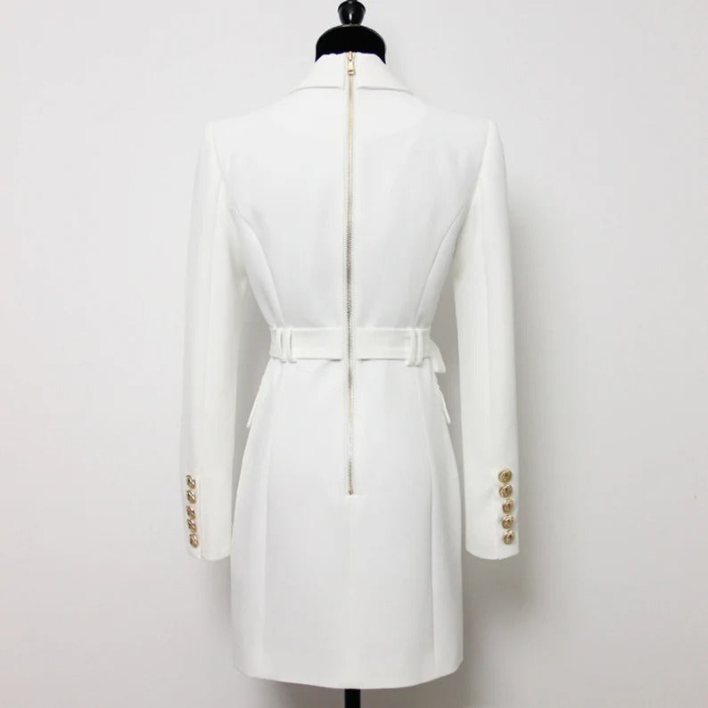 Women's Black/White Long Blazer Belted /Mini  Short Dress